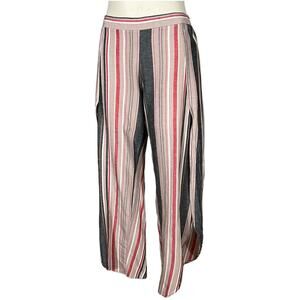 Anthropologie Drew (S) Whitney Pants Tulip Split Hem Slit Stripe Linen-Blend